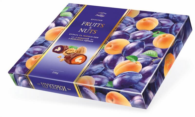 Candies “Fruit&Nuts” apricot and plums in chocolate with walnut фото 1